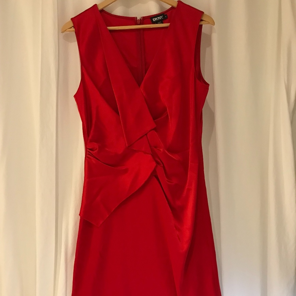 SOLD - DKNY - Ruched Satin A-Line Midi Dress